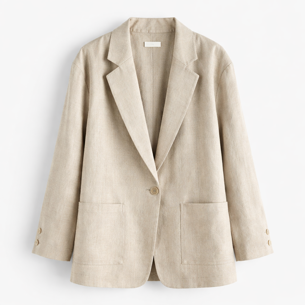 Blazer oversize femme en lin beige naturel