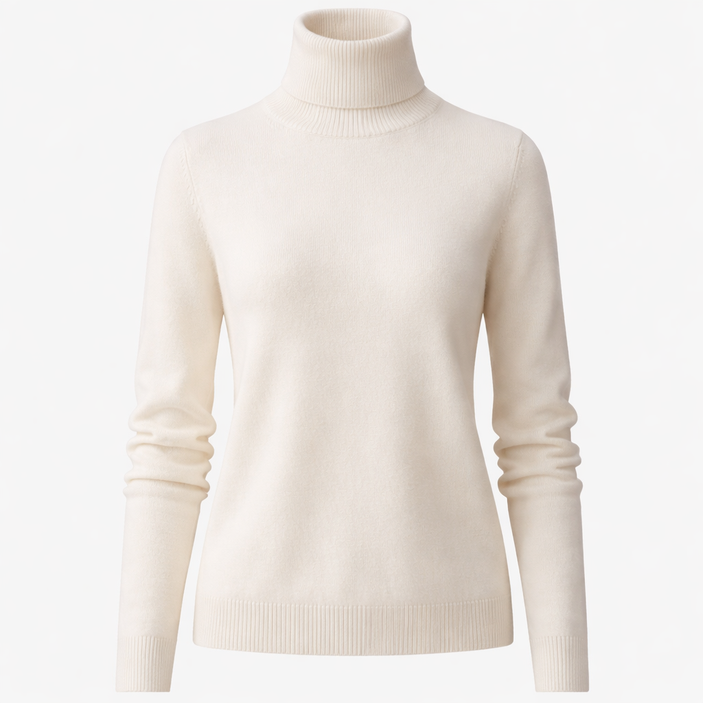 Pull col roule femme ecru en cachemire melange