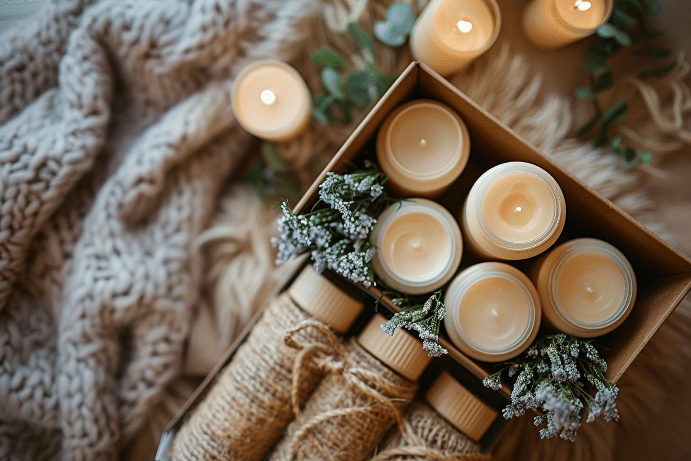 Bougies allumées et fleurs sur une couverture en fourrure