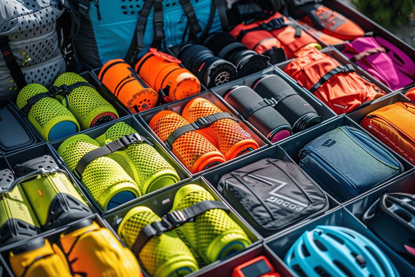 Image d'un équipement sportif varié et rangé dans des compartiments